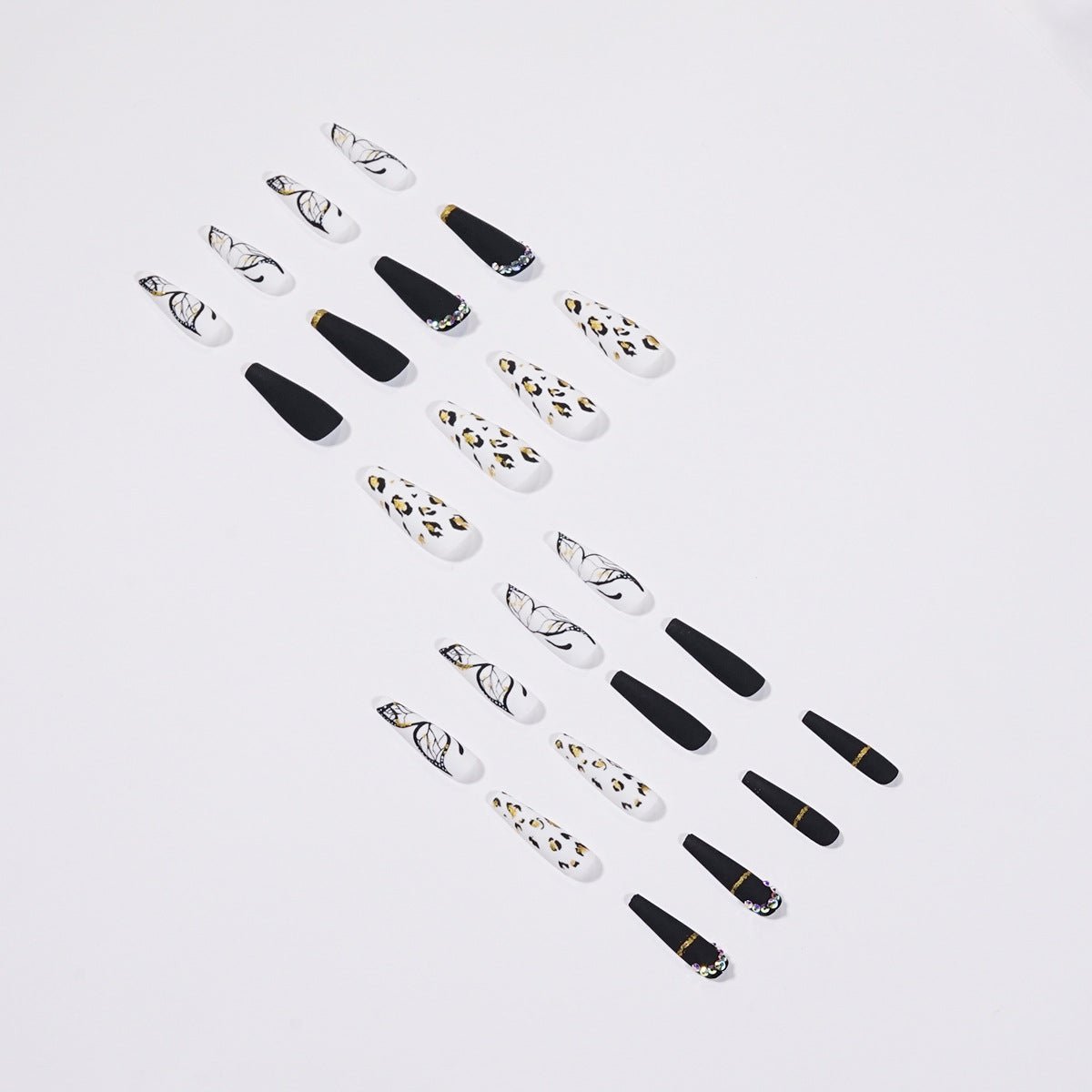 Long Coffin Press - On Nails - Matte Black with Butterfly & Leopard Print - lynnsnail