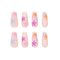 Long Coffin Press - On Nails - Matte Nude with Rainbow Flowers - lynnsnail