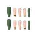 Long Coffin Press - On Nails - Matte Olive Green with Pink Sakura Flowers - lynnsnail