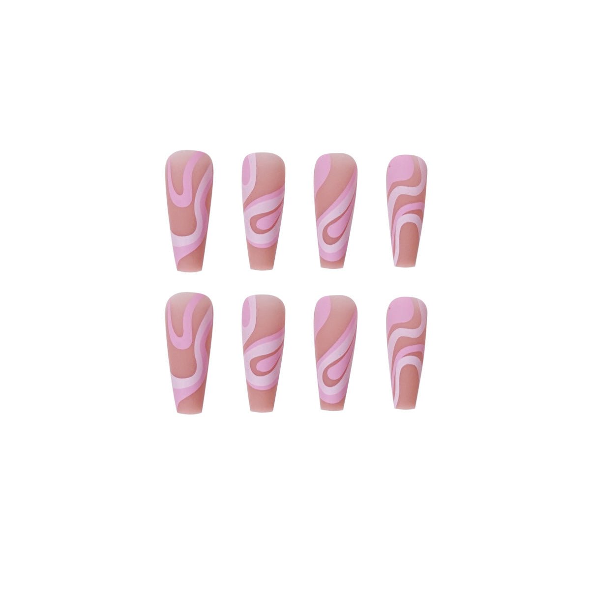 Long Coffin Press - On Nails - Nude with Pink & White Abstract Swirls - lynnsnail