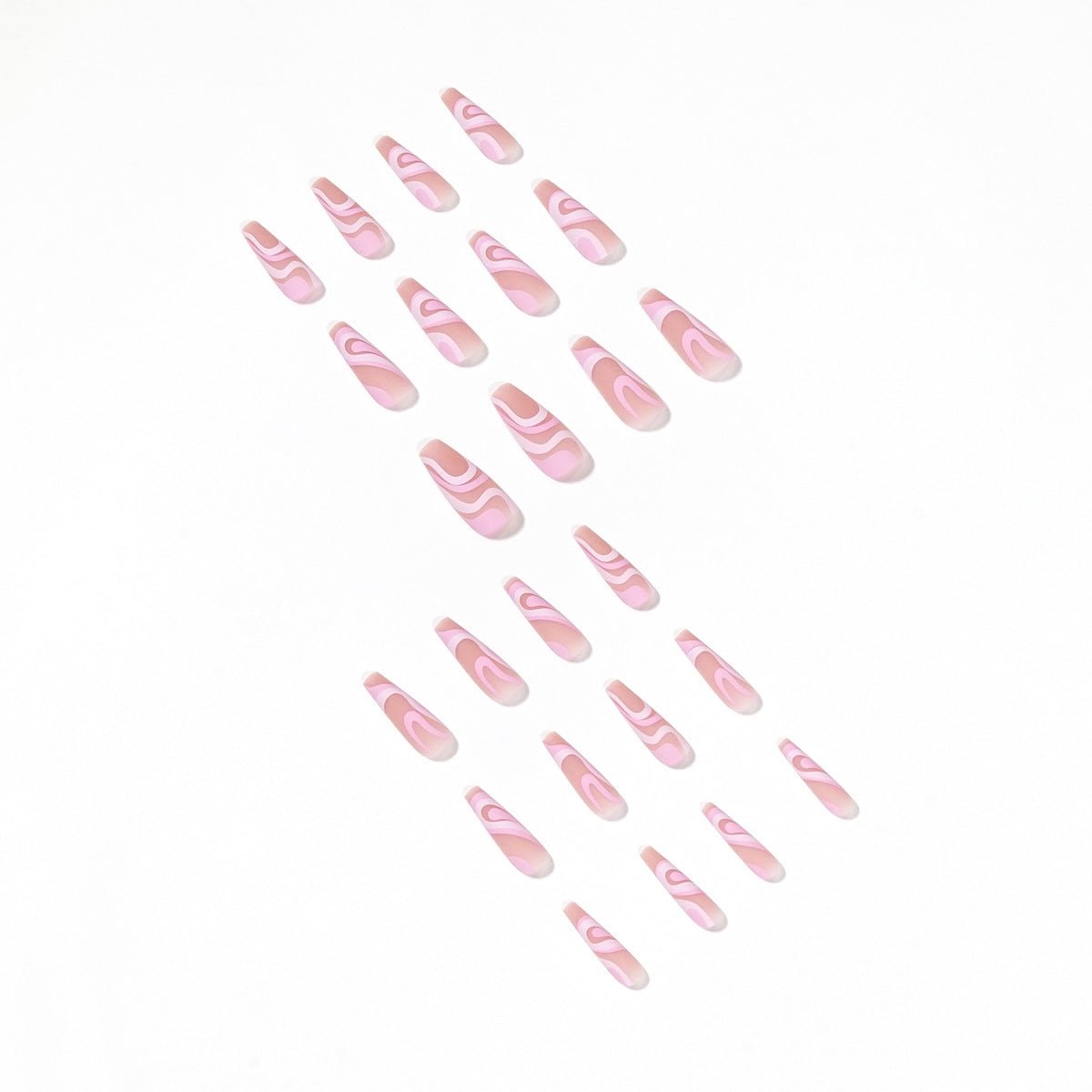 Long Coffin Press - On Nails - Nude with Pink & White Abstract Swirls - lynnsnail