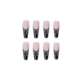 Long Square Press - On Nails - Black Flame French Tip - lynnsnail