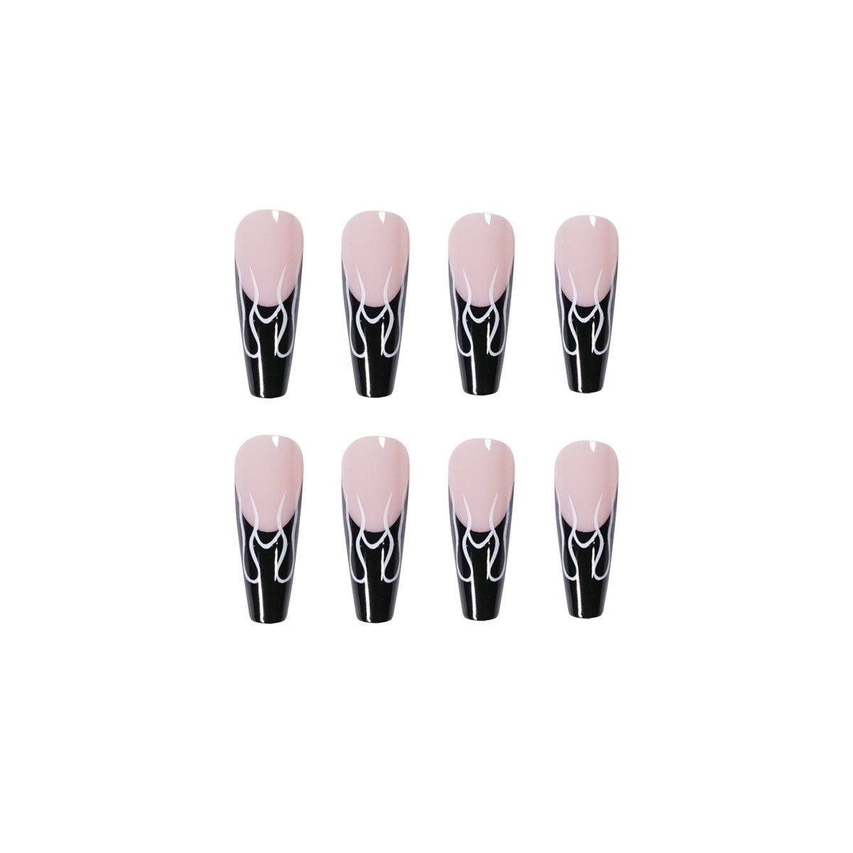 Long Square Press - On Nails - Black Flame French Tip - lynnsnail