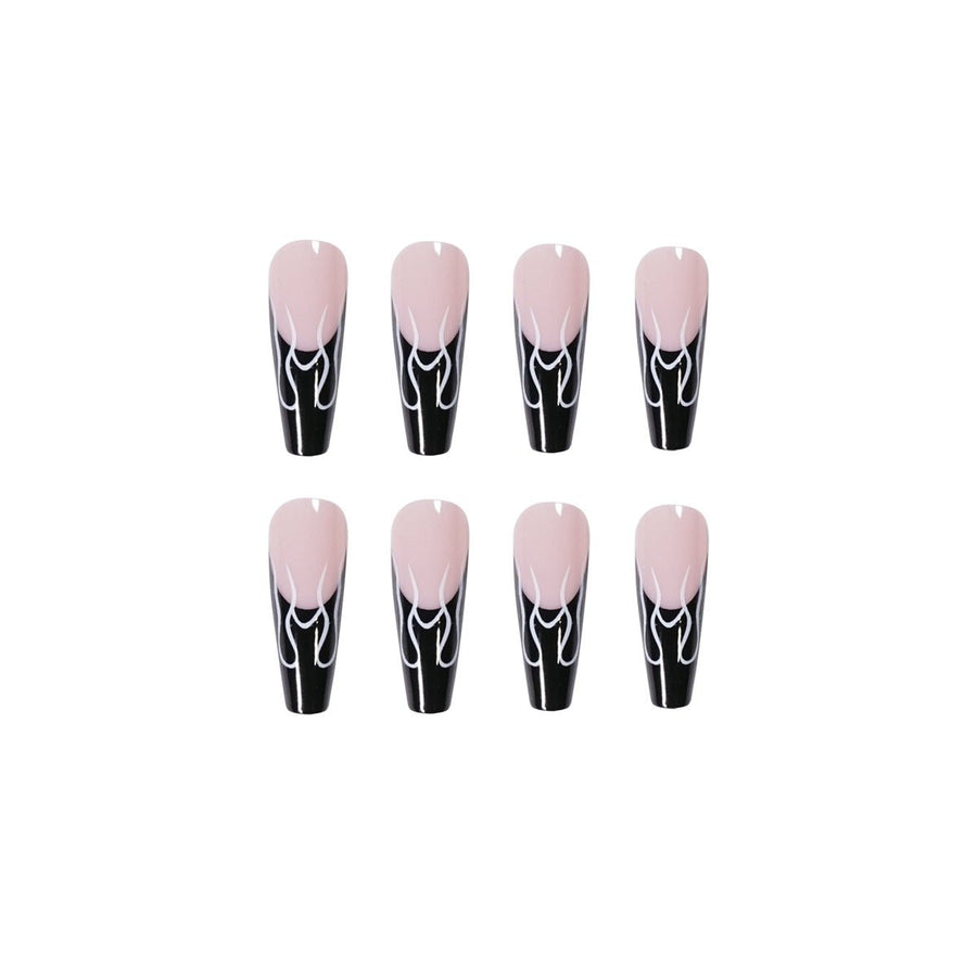 Long Square Press-On Nails - Black Flame French Tip