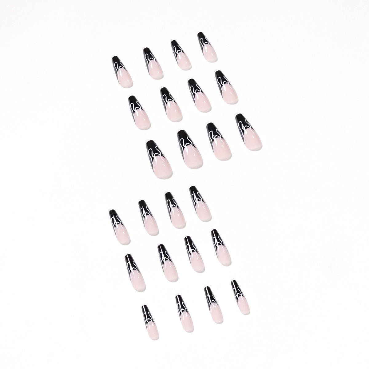 Long Square Press - On Nails - Black Flame French Tip - lynnsnail