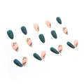 Medium Almond Press - On Nails - Dark Green Leaves & Gold Accents - lynnsnail