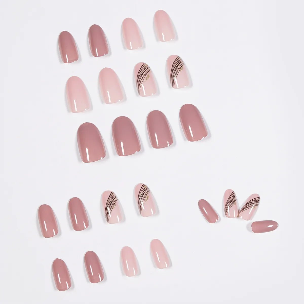 Medium Almond Press - On Nails - Dusty Pink with Black & Gold Accent Lines - lynnsnail