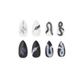Medium Almond Press - On Nails - Matte Black & White Snake Print - lynnsnail