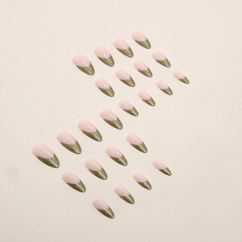 Medium Almond Press - On Nails - Nude with Metallic Gold French Tip - lynnsnail
