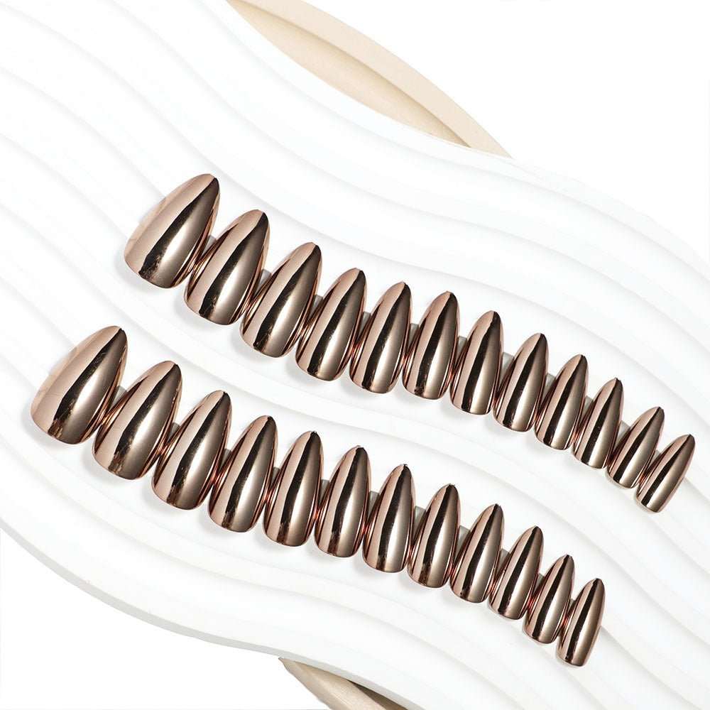 Medium Stiletto Press - On Nails - Metallic Bronze Chrome - lynnsnail