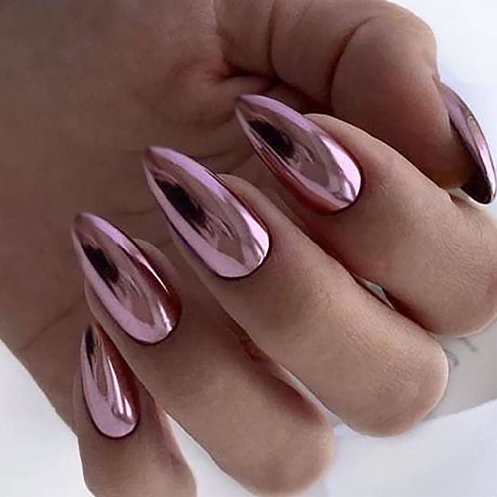 Medium Stiletto Press - On Nails - Metallic Bronze Chrome - lynnsnail