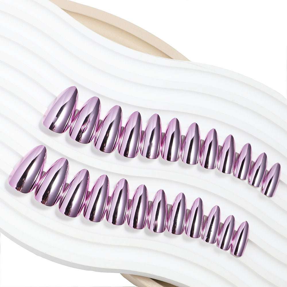 Medium Stiletto Press - On Nails - Metallic Bronze Chrome - lynnsnail